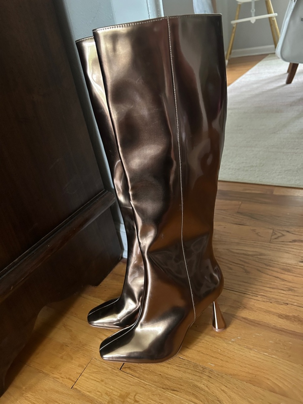 Gianni Bini metallic mirror bronze cone heel boots size 6 - Picture 3 of 8